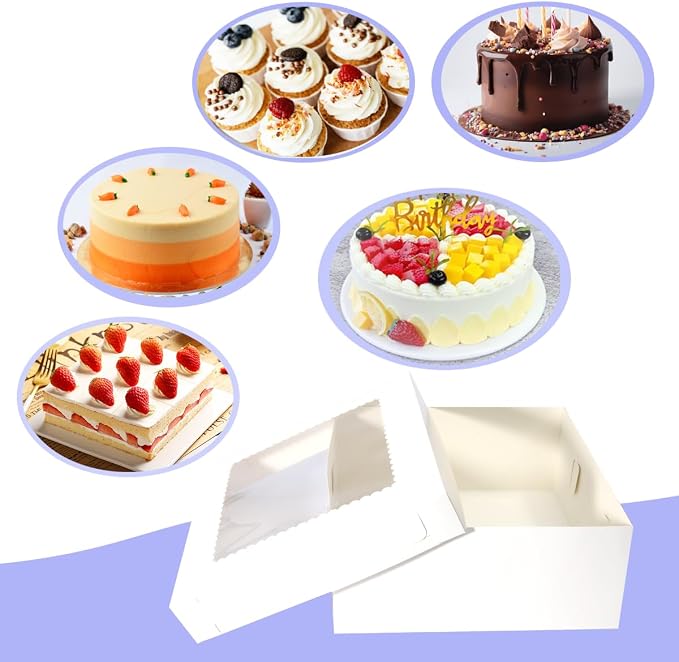 JJO Cake Boxes with Window 14x14x6 Inch 10 Pack,Wedding Cake Boxes,Large Cake Carrier,Disposable Cake Containers for Brownie,Pastries,Cheesecake