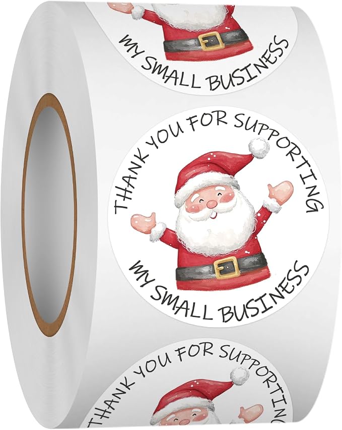 Heyfibro 500 PCS 1.5 Inch Thank You for Supporting My Small Business Stickers for Packing, Party, Bags, Boxes((Santa Claus))