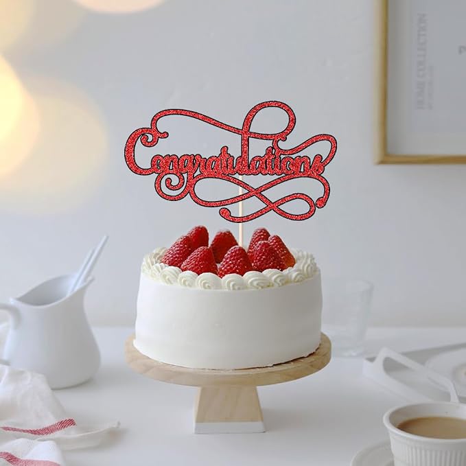 Congratulations Cake Topper,Congratulations 2026 Graduation Cake Topper,Graduation, Wedding, Retirement, Birthday, Anniversary, Celebration Party Decorations Supplies (Black Red)