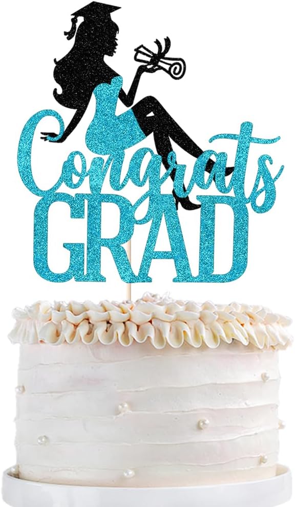Congrats Grad Cake Topper,2026 Girl Graduation Cake Topper, Congrats Grad Decorations,2026 High School/College/Senior Graduation Party Decorations Supplies(Black and blue)