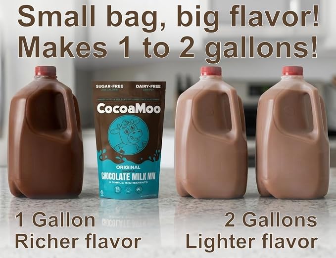 CocoaMoo Sugar-Free, Dairy-Free Original Chocolate Milk Mix, Organic Cacao Powder with Monk Fruit Extract, No Added Sugar, No Gums or Fillers, Easy to Blend Powder