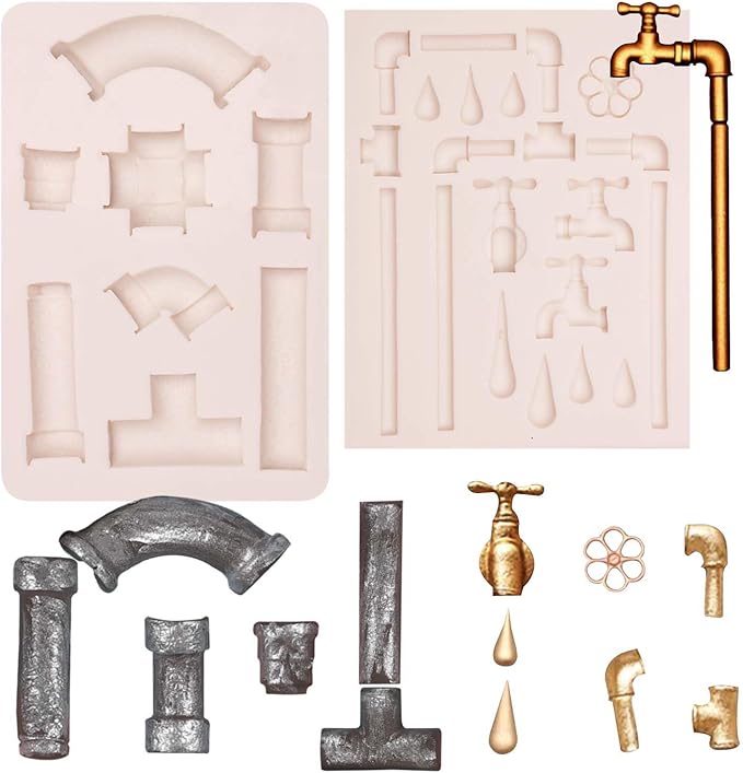 Pipes Silicone Chocolate Molds, Steampunk Pipeline Stop Tap Fondant Molds for Fathers Day Cake Decoration Cupcake Toppers Cookies Gum Paste Polymer Clay Resin Crafts DIY