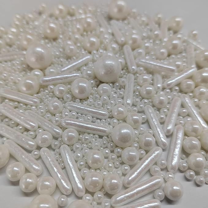 Edible White Pearl Sugar Sprinkles Candy Mix Size Baking Edible Cake Decorations Cupcake Toppers Cookie Decorating Wedding Party Valentine Halloween Christmas Supplies 85g/3oz