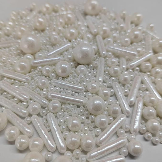 Edible White Pearl Sugar Sprinkles Candy Mix Size Baking Edible Cake Decorations Cupcake Toppers Cookie Decorating Wedding Party Valentine Halloween Christmas Supplies 85g/3oz