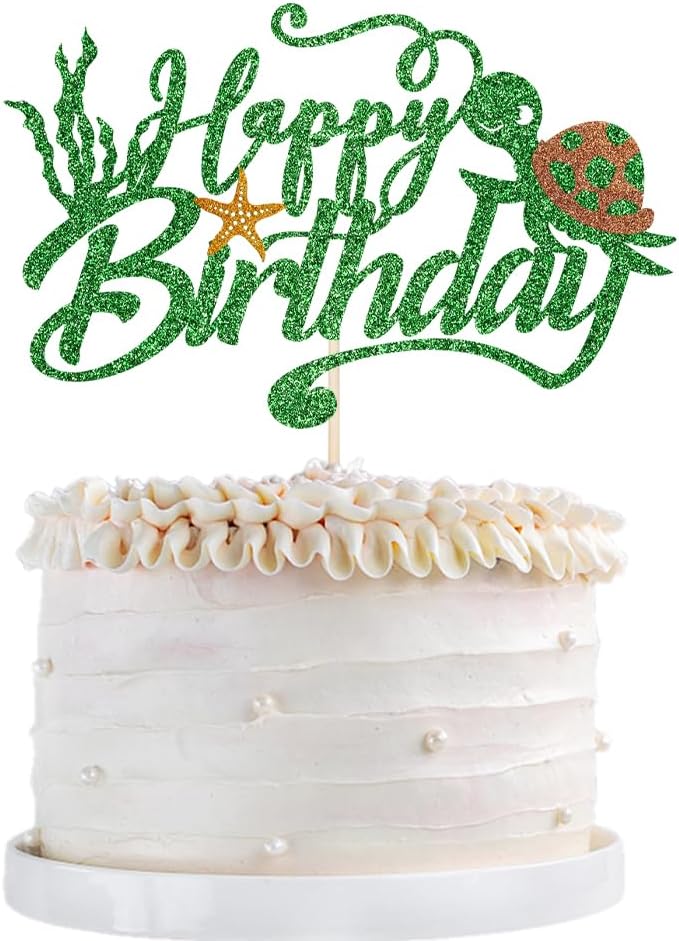 Sea Turtle Cake Topper -Happy Birthday Cake Decorations, Marine Animal Creatures Themed Baby Shower Cake Decoration,，Boys Girls Birthday Party Decoration Supplies