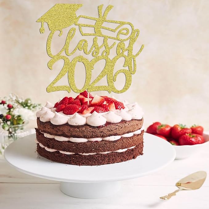 Gold Class of 2026 Congrats Grad Cake Topper Glitter Graduation Party Supplies - High School College Graduates -College Graduate Cake Topper Decorations (Class of 2026 gold)