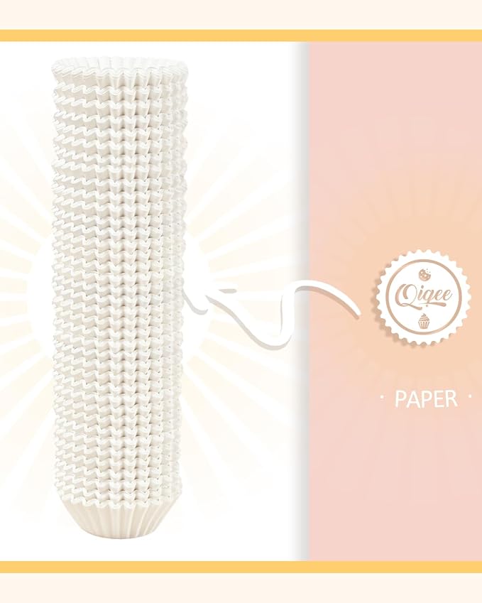 qiqee 600 Count Mini Cupcake Liners White Muffin Liners Food Grade Baking Cups Paper No Smells（Small Size）