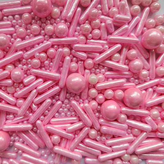Edible Pink Pearl Sugar Sprinkles Candy Mix Size Baking Edible Cake Decorations Cupcake Toppers Cookie Decorating Wedding Party Valentine Halloween Christmas Supplies 85g/3oz