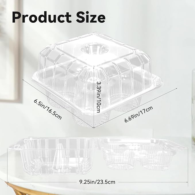 20/40 Pack 4-Compartment Cupcake Containers | Clear Plastic Cupcake Boxes, 4-Cavity Cupcake Holders with Deep Dome for Bakery Muffin Dessert