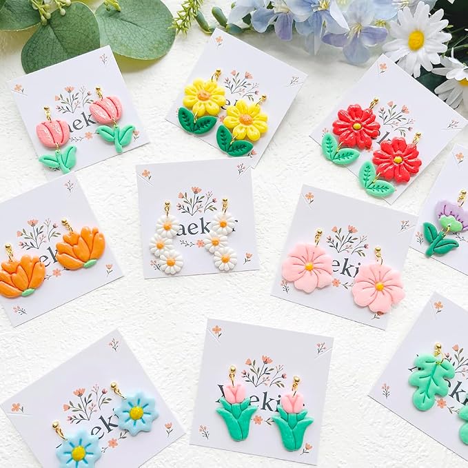 Spring Flower Polymer Clay Cutters Set - 12pcs Tulip, Daisy, Hibiscus, Cherry Blossom, Peony Shapes for DIY Earring Jewelry Making, Soft Clay Crafts, Scrapbooking & Gift Toppers