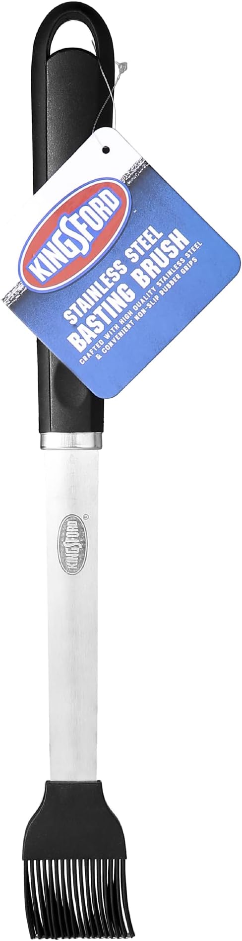 Kingsford Stainless Steel Silicone Basting Brush with 16-Inch Handle for BBQ Grilling, Smoking, and Outdoor Cooking, Non-Slip Rubber Grip, Rust-Resistant, Dishwasher Safe