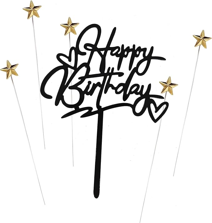 Happy Birthday Acrylic Cake Topper Birthday Party Decorations Cupcake Toppers Decorations Supplies (Black pentagram 1)