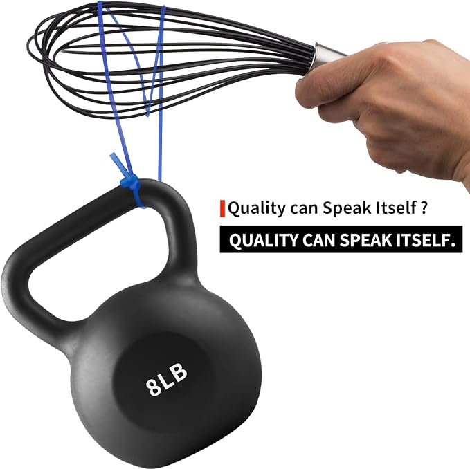 TEEVEA Silicone Whisk Set Non Scratch BPA Free for Nonstick Cookware, 3 Piece 8/10/12 Inch Stainless Steel Core Heat Resistant, Egg Beater for Cooking Baking, Black