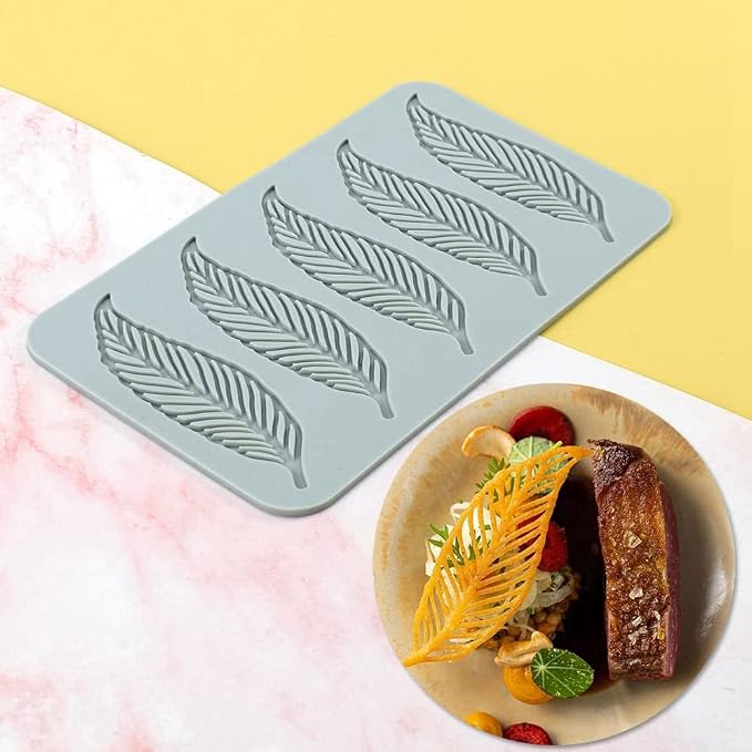 TUKE 3D Leaves Silicone Molds Flower Cake Fondant Mat Bee Leaf Pastry Moulds Rose Impression Chocolate Hollow Lace Mold (Feather_7.8x4.6x0.12inch_H)