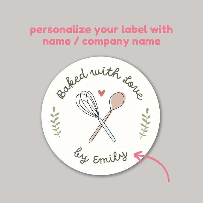 Baked with Love Stickers, Personalized Baking Labels for Gift, Handmande Items, Bakery Business Stickers, Homemade Party Favors, Various Sizes