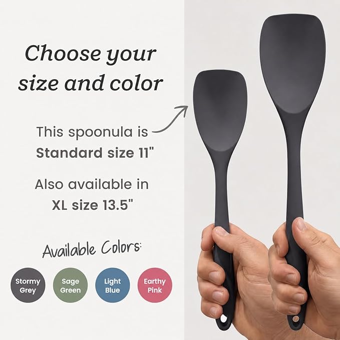 StarPack Silicone Spoonula The All-Rounder 11 Inch - LFGB Spoon Spatula, 600°F Heat Resistant, BPA-Free - One-Piece Seamless, Dishwasher Safe - for Nonstick Cookware, Gray Black