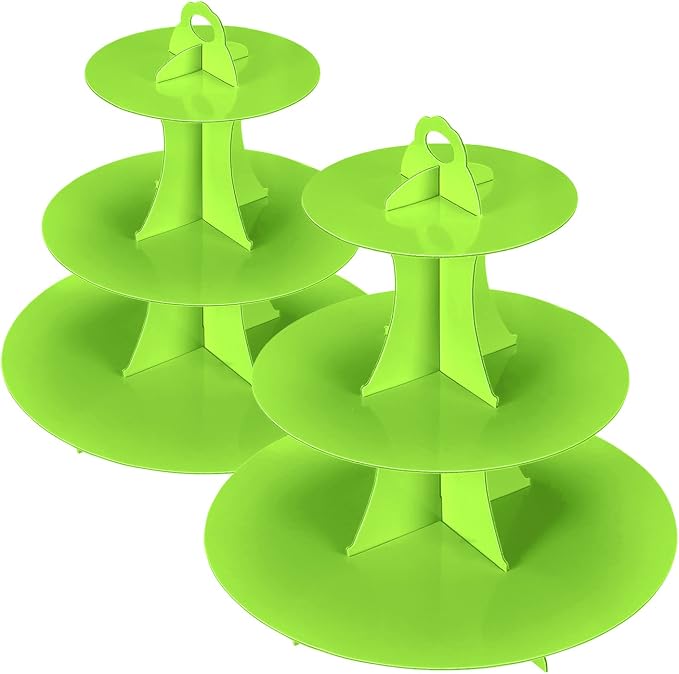 YLDW Cupcake Stand, 3-Tier Cupcake Stand Display, Cardboard Cup Cake Tower Stand, Disposable Dessert Stand for Birthday Tea Party Baby Shower Treat Decorations, Green