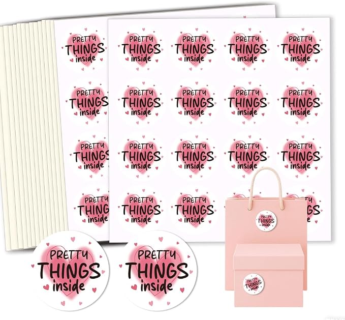 320 Pcs Pretty Things Inside Sticker, 2 Inch Pink Heart Pattern Gold Foil Seal Labels Waterproof Self-Adhesive Packaging Sticker for Business Gift Boxes Packaging