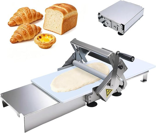 Folding Dough Sheeter, Manual Dough Rolling Machine, Stainless Steel Dough Roller with 56 Adjustable Thickness Settings, Foldable for Home, Bakery, Restaurant, Pizza Shop