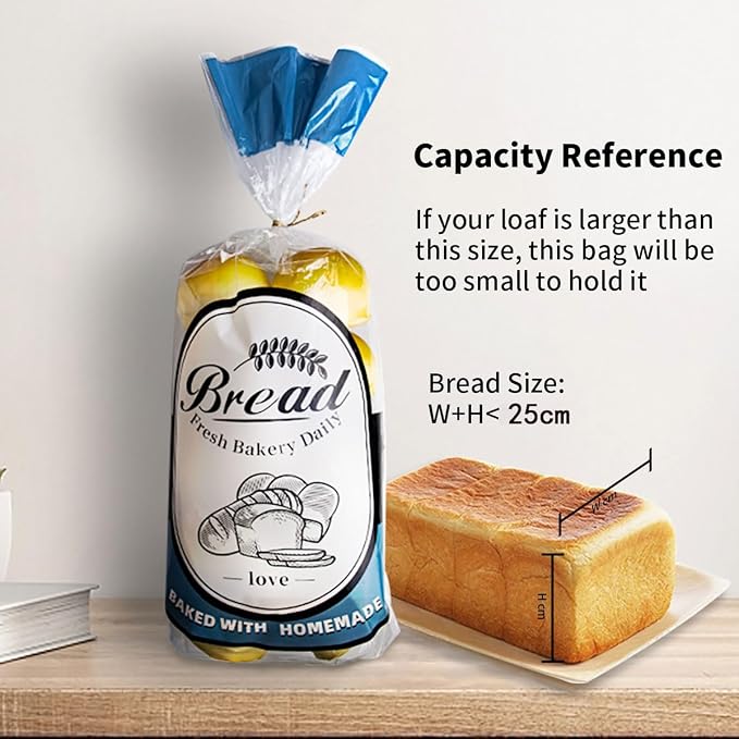 Plastic Bread Bags with Twist Ties, 100 Packs Clear Bread Bags for Homemade Mini Loaf/Donut/Muffin/Bagel - 18 * 9.8 * 3 inch (Blue)