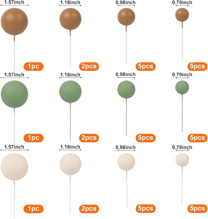 30 PCS Balls Cake Topper DIY Cake Insert Toppers Ball Cake Picks Cupcake Topper for Birthday Party Baby Shower Wedding Cake Decoration(Green Brown Beige)