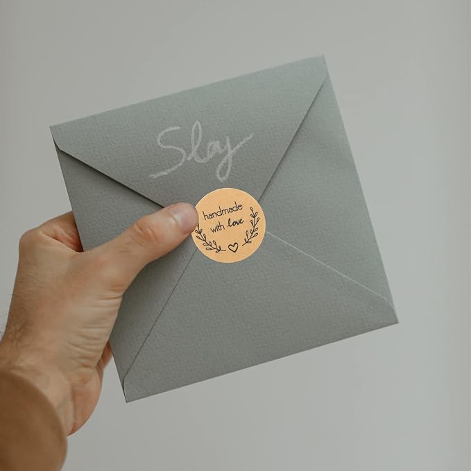 500 PCS Handmade Stickers for Packaging 1 Inch Baking Kraft Paper Stickers, Handmade with Love Stickers Tags for Birthday,Wedding,Party Gift Wrap Bag