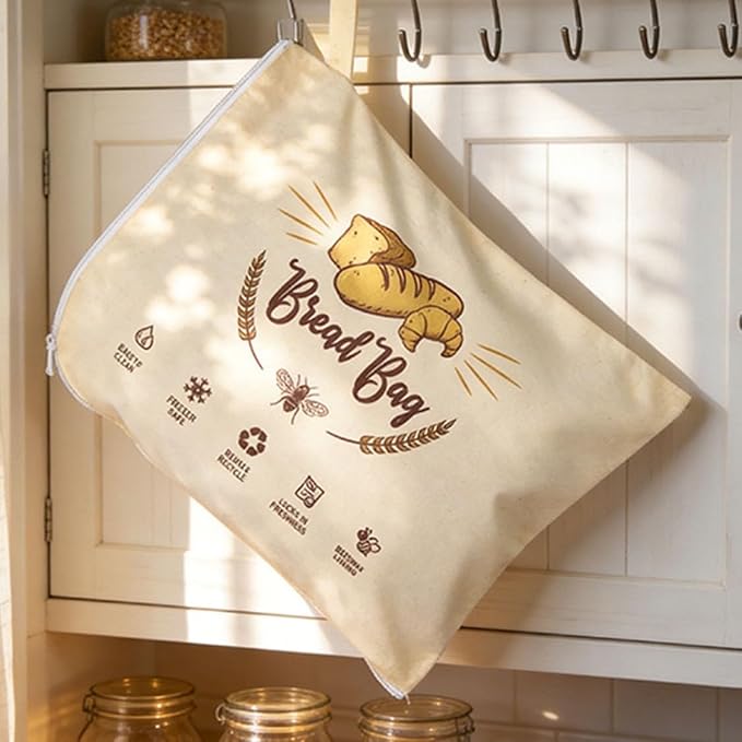 2 Pack Reusable Beeswax Bread Bag with L-Shaped Zipper, X-Large | Easy-Access Wrap for Sourdough & Baguettes, Sustainable Organic Cotton Food Storage, Zero Waste Artisan Bread Protector