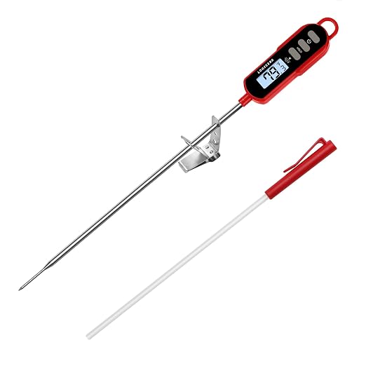 Lonicera Digital Candy Thermometer with Pot Clip, 11" Long Probe, Instant Read 2-3s, IPX6 Waterproof Food Thermometer with Backlight, for Deep Fry, Oil & Meat (Red)