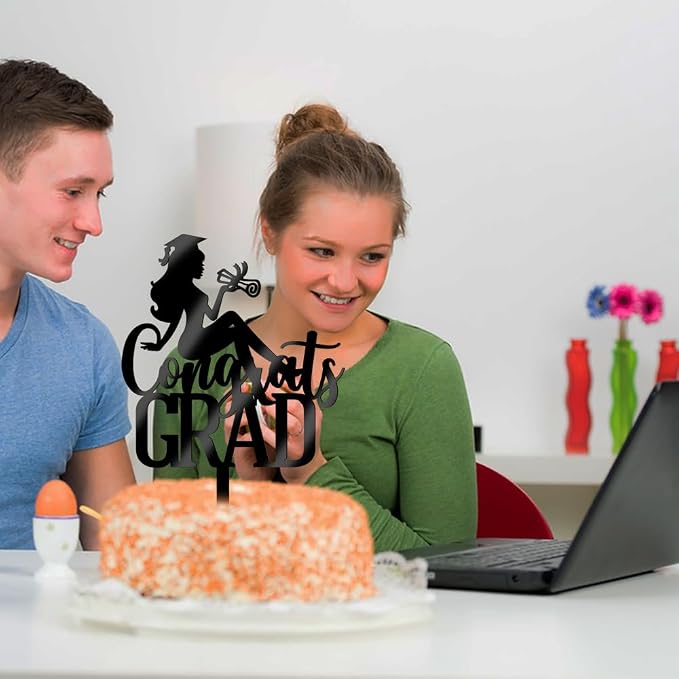 Congrats Grad Cake Topper,2026 Graduation Cake Topper, Congrats Grad Decorations,2026 High School/College/Senior Graduation Party Decorations Supplies. (Acrylic black)