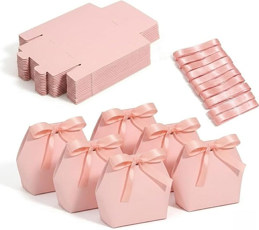 Rowcay Small Gift Boxes with Ribbons, 16 Pack Pink Foldable Empty Gift Boxes for Wedding Party Favors, Cookies, Candy, Jewelry, Small Presents, Gift Packaging and Favor Displays