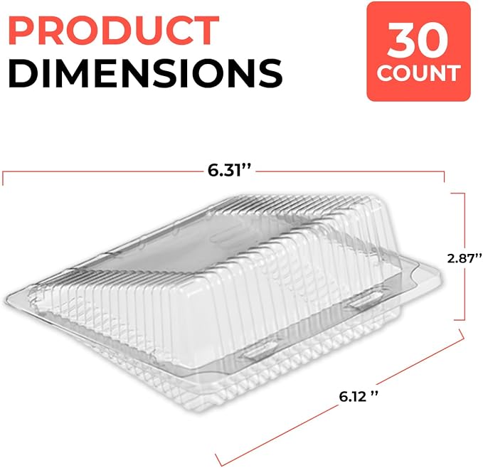 Sideways Cake Slice Containers with Hinged Lids – 30 Pack, Clear Disposable Plastic Dessert Slice Boxes, Leak-Resistant & Stackable – Ideal for Cake, Cheesecake, Pie, Bakery & Party Use