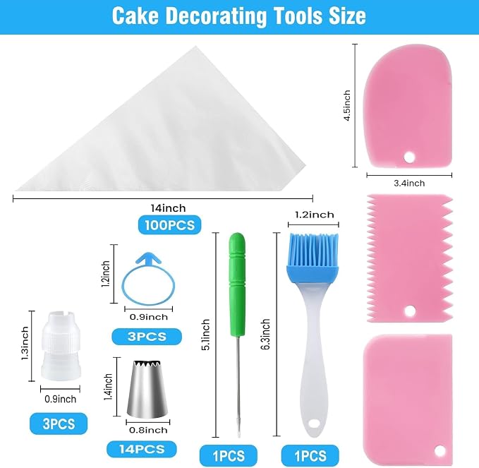 firstake Piping Bags and Tips Set, 100pcs 12 Inch Icing Bags with 14 Tips | Leak-Proof, Food Grade, Disposable, Easy Cleanup for Icing, Frosting, Royal Icing, Cake Decorating, Cookies & Candy Pastry