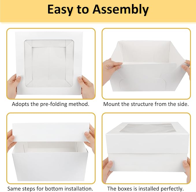 Moretoes 30pcs Cake Boxes, 12x12x6 Inch Square Bakery Boxes with Window Cajas Pasteles for Valentine's Day, Mother's Day, Pastries, Chocolates, Cookies, Pie, Birthday Party, Wedding, Easter