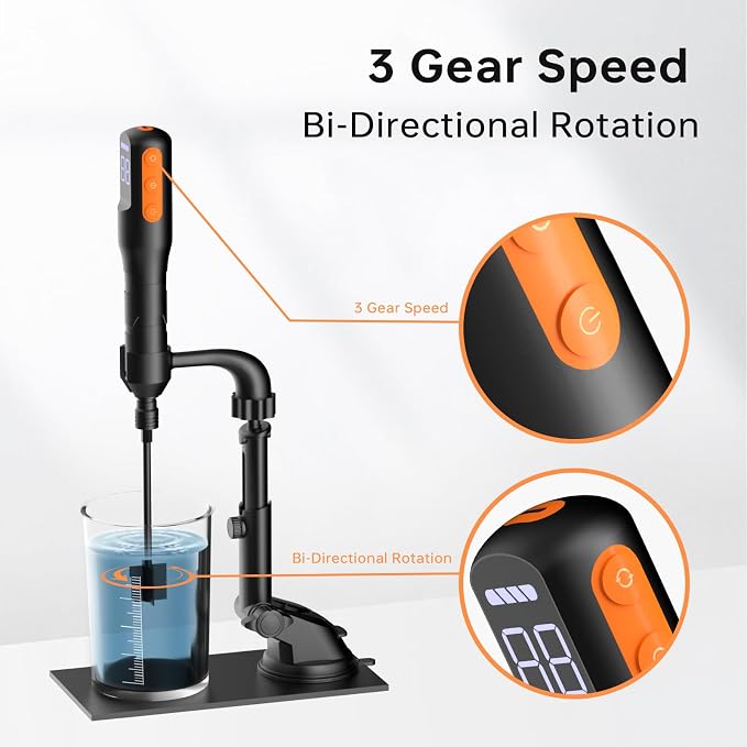 Rechargeable Resin Mixer with Stand | 3 Speeds Control | Timed Stop Function | 4 Electric Stirrer Paddles for Epoxy Resin, Silicone, Paint Mixing, Soap Making, Resin Tools, DIY Crafts (Black)