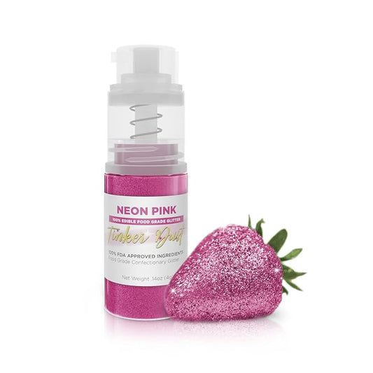 Bakell - Neon Pink Tinker Dust (4g, 1x Mini Spray Pump) Edible Glitter for Food, Desserts, and Baked goods!