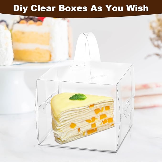 20Pcs Transparent Bakery Boxes with Handles, Mini Clear 5in 6in Cake Boxes,Clear gift box,Treat Box for Cake Chocolate Donut,Pastries,Cookies(6x6x5 in)