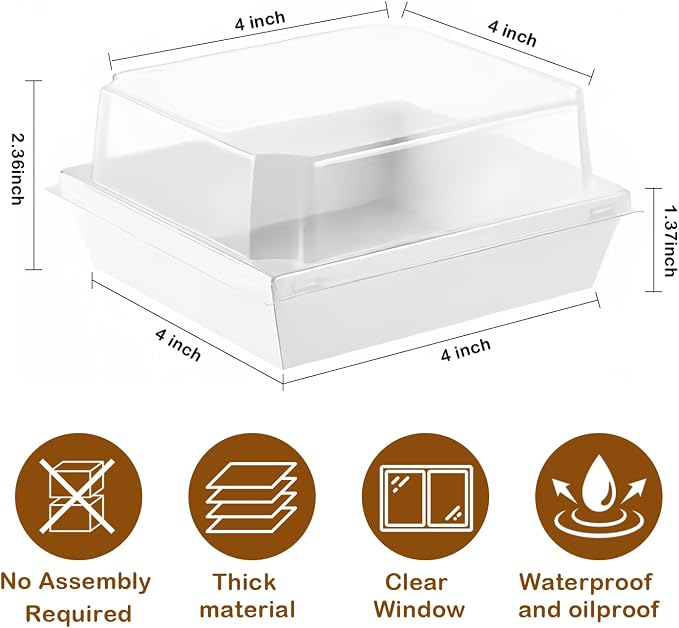 50 Pack Small Charcuterie Boxes with Clear Lids - Disposable Food Containers, 5Inch Dessert Boxes for Presenting and Transporting an Assortment of Meats, Cheeses, Fruits and Other Delicacies.