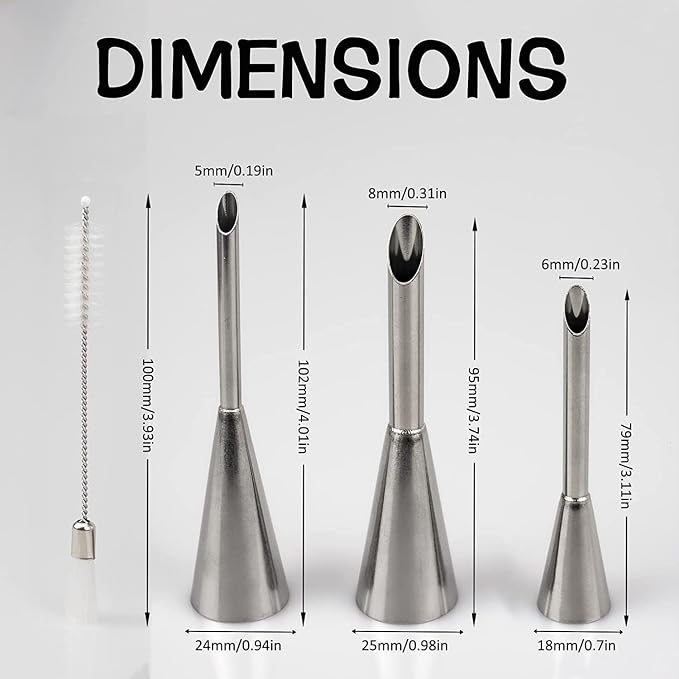 Cream Puff Filling Tip,Eclair Piping Tip,Long Puff Nozzle Tip Decorating Tool for Donuts,Cupcakes,Pastry,3 Pcs
