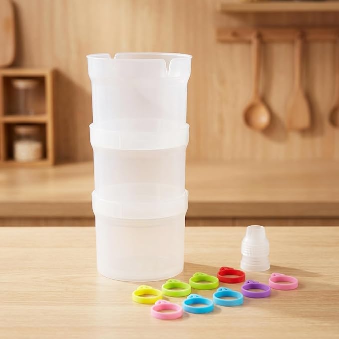 Hands-Free Piping Bag Holder Stand for Filling, Translucent Plastic Icing Bag Rack with 10 Pack Silicone Retaining Rings & Piping Tip Converter, Cake Decorating Baking Accessories