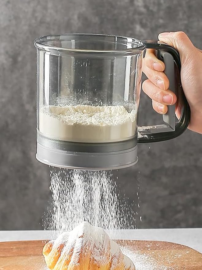 Flour Sifter for Baking,One-Hand Press Baking Sifter with Double-Layer Fine Mesh,Portable Sifters for All Baking Flour Powdered Sugar Almond Powder and Cocoa Powder