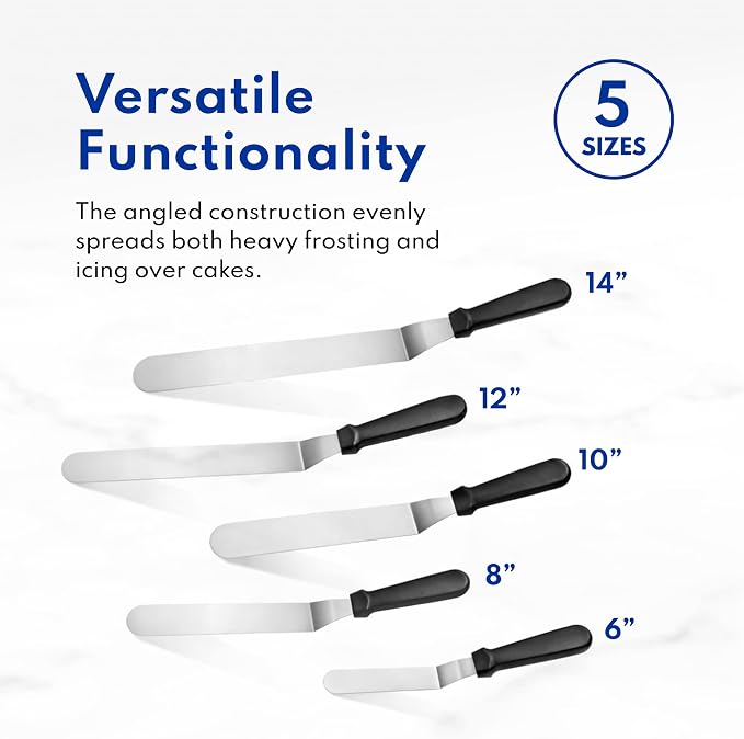 New Star Foodservice Angled Icing Spatula, 8 Inch Blade, 13 Inch Overall, Bakery-Grade Stainless Steel Offset Cake Decorating Spatula