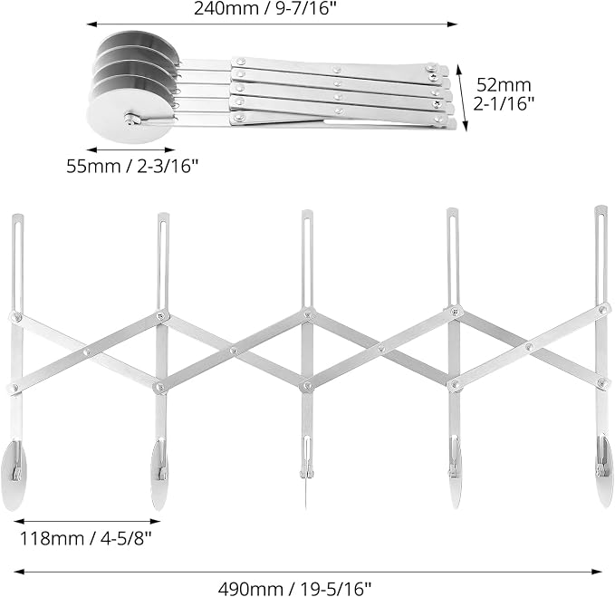 QWORK 5-Wheel Adjustable Pastry/Dough Divider, Stainless Steel Pizza Divider, Expandable Multi-Round Baking Roller for Cookie, Dough, Cake, Pastry
