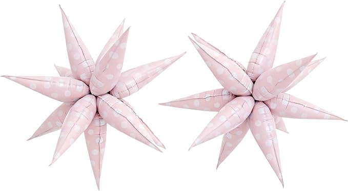 2Pcs Pink Macaron Polka Dot Explosion Pointed Star Foil Balloons/Candy Color Balloon for Spring Easter, Christmas, Candyland Party, Baby Shower, Unicorn Birthday/Rainbow Candy Themed Party Decor