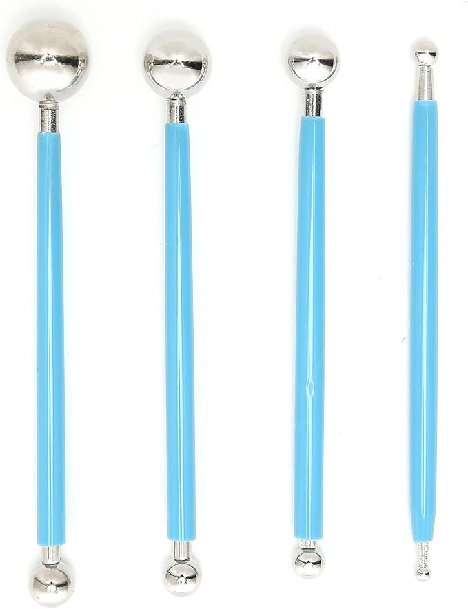 4Pcs Cake Metal Ball Dotting Sculpting Modeling Tool Set premium Stainless Steel 304 Baking Decorating Kit for Fondant Cake Clay Art DIY Projects Blue