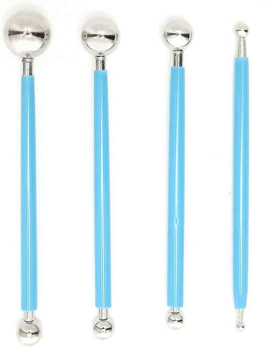 4Pcs Cake Metal Ball Dotting Sculpting Modeling Tool Set premium Stainless Steel 304 Baking Decorating Kit for Fondant Cake Clay Art DIY Projects Blue