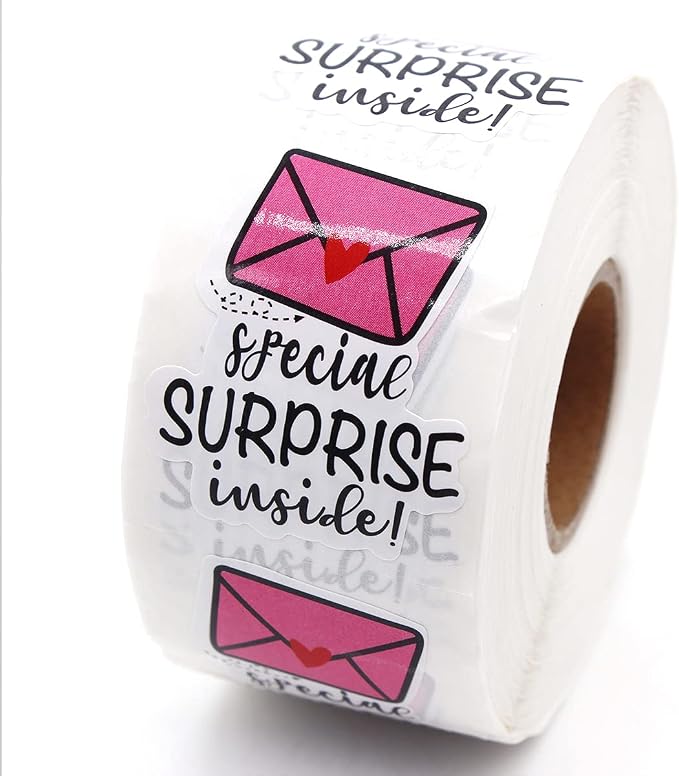 Wailozco 1.5'' Special Surprise Inside Stickers,Mystery Sticker for Small Business Mail Envelopes Package Packing 500 Labels Per Roll