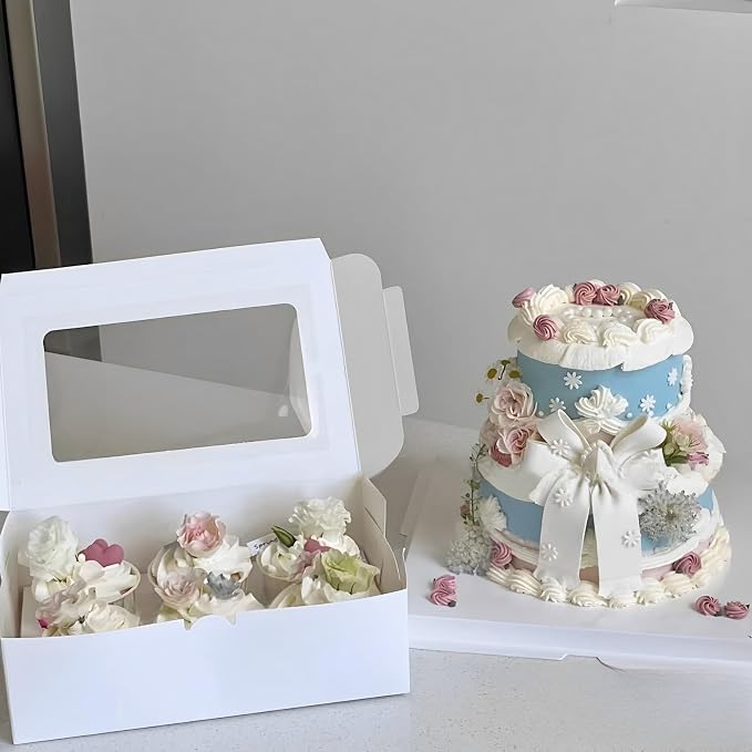 8x6x2.5In 20pcs White Cookie Boxes with Window, Pastry Boxes for Gift Giving, Treat Boxes for Bread, Donuts, Valentine's Day, Women's Day, Mother's Day, Christmas, and Holiday Gatherings.