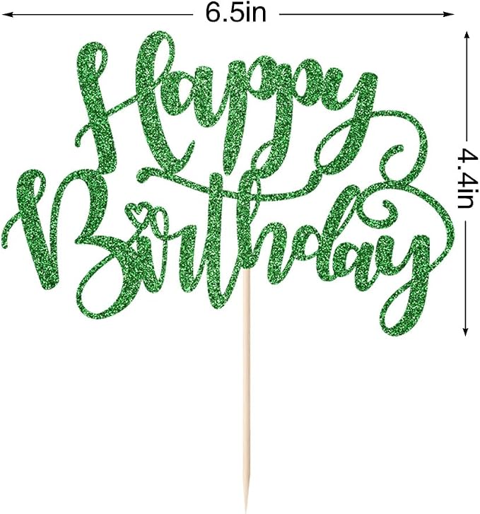 Handmade Glitter Happy Birthday Cake Topper,Birthday Party Cake Decorations, Anniversary/Birthday Party Decoration Supplies (Green)