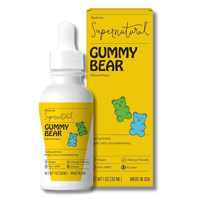 Supernatural Gummy Bear Flavor Drops - Vegan, Non-GMO Natural Flavoring, Unsweetened, Zero Calorie. Juicy Candy Taste for Food Crafts, Desserts, Water, Candy, Kids Smoothies, and More. 30ml 1oz