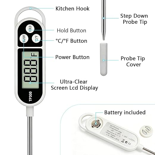 Candy Thermometer Digital Instant Read for Meat Kitchen Cooking Food Oil Deep Fry BBQ Grill Smoker (1, 9.4in)